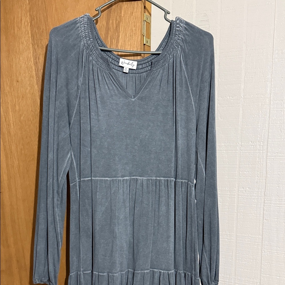 Wonderly Long Sleeve Dress in Slate Blue